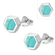 Turquoise Hexagon Silver Stud Earrings, e373